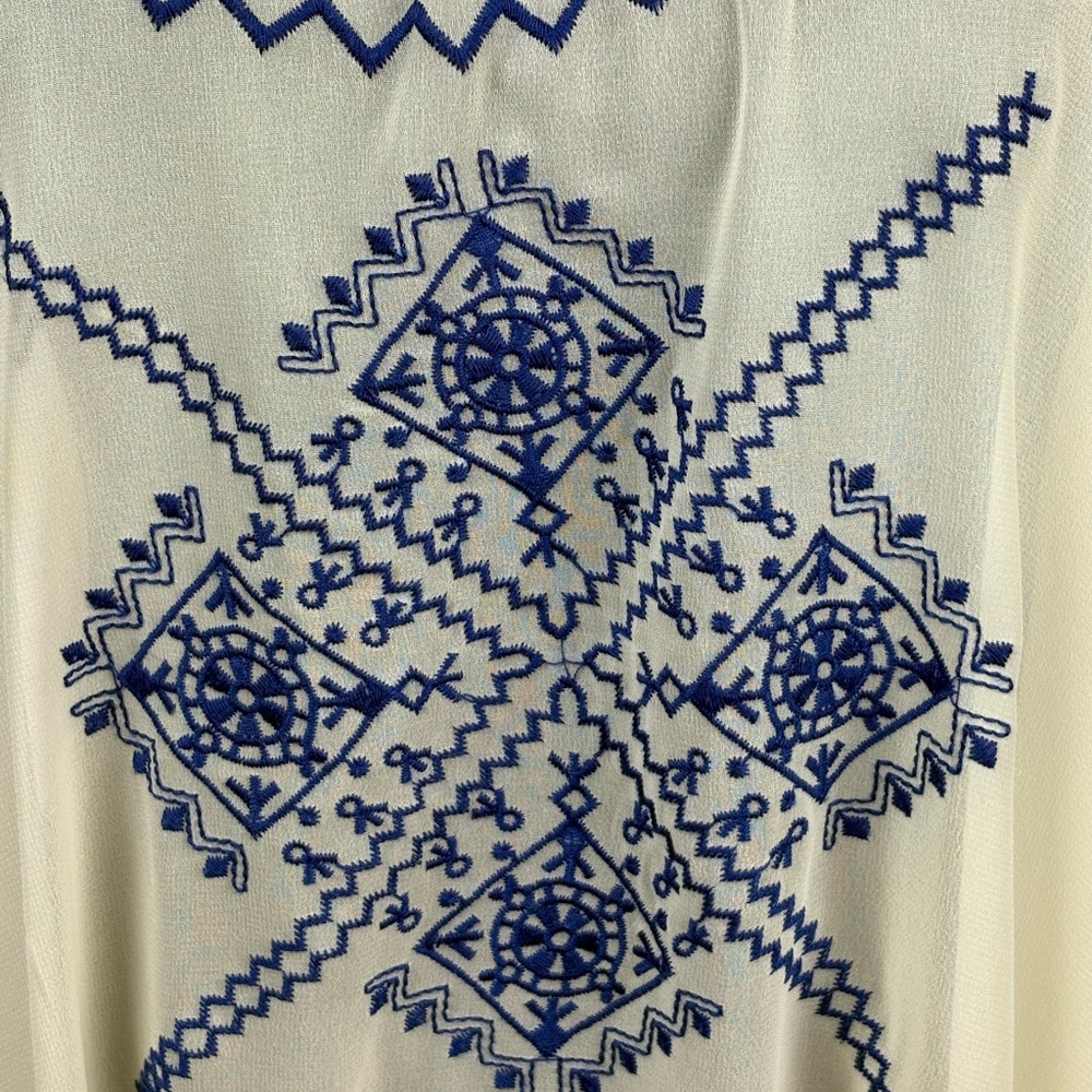 Umgee Cream and Blue Zigzag Sheer Dress - Picture 4 of 9